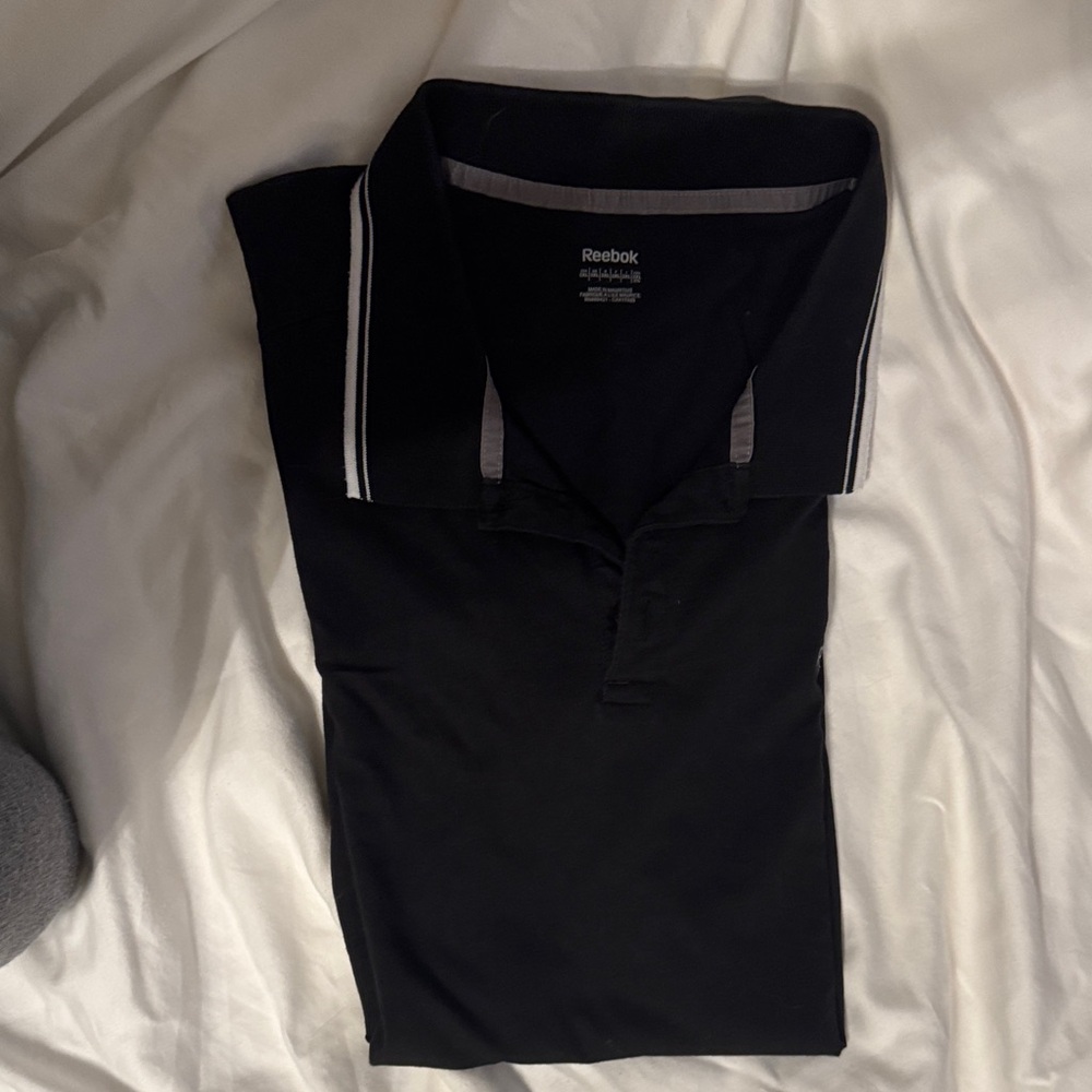 Reebok Black Polo with White Collar Stripes
